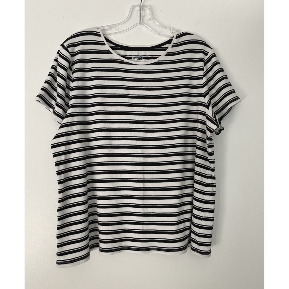 Croft &Barrow Size XL The Classic Tee White Black Stripe Short Sleeve Top Womens